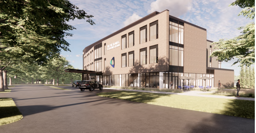 This rendering shows what the public entrance will look like for a new medical office building that is planned for construction on Seasons Road in Hudson. The site is owned by Western Reserve Hospital and Anchor Health Properties.