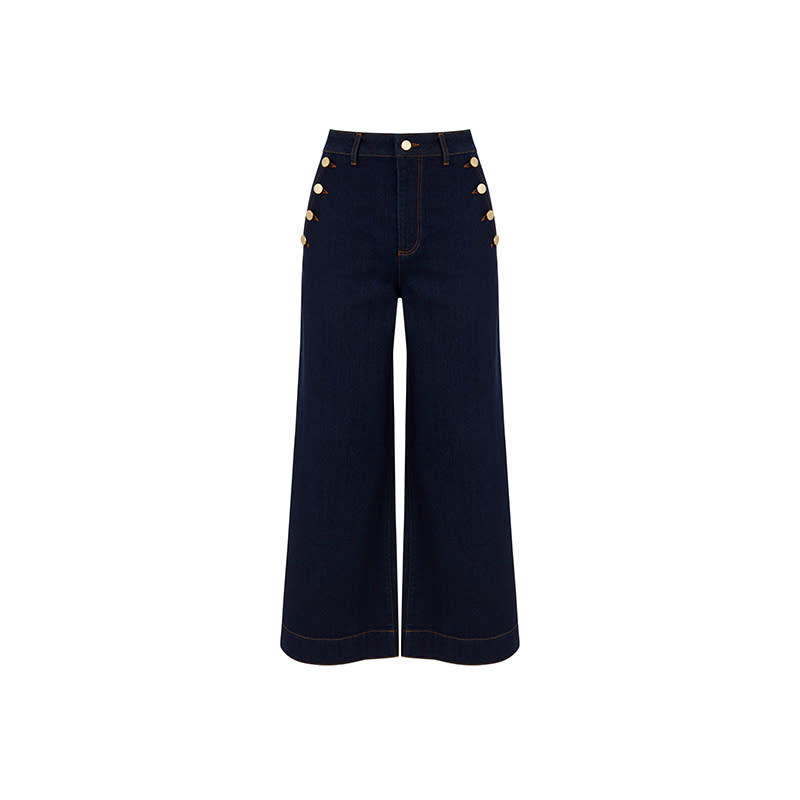 <a rel="nofollow noopener" href="http://www.warehouse-london.com/us/clothing/jeans/nautical-wide-leg-jeans/031089.html?dwvar_031089_color=68&position=20&cgid=jeans" target="_blank" data-ylk="slk:Nautical Wide Leg Jeans, Warehouse, $87Reach for a flared leg with gold button pockets for a nautical look.;elm:context_link;itc:0;sec:content-canvas" class="link ">Nautical Wide Leg Jeans, Warehouse, $87<p>Reach for a flared leg with gold button pockets for a nautical look.</p> </a>