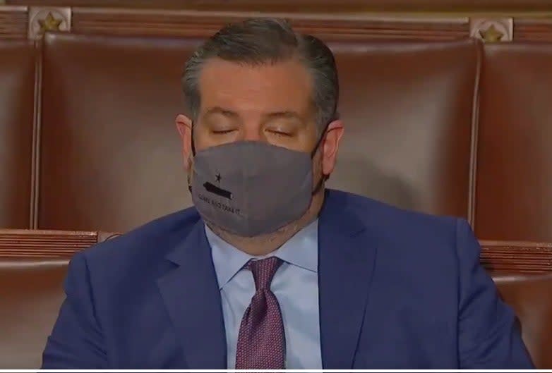 <p>Ted Cruz busted for falling asleep in Biden’s joint session</p> (C-SPAN)
