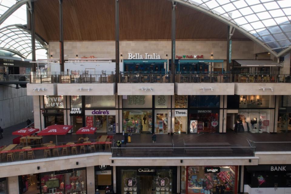 Bristol’s Cabot Circus, with shops including Hotel Chocolat, Claire’s and Bank (Getty)