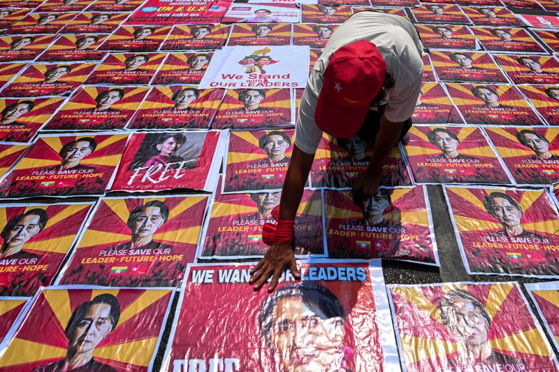 Demonstrators protest against military coup in Yangon