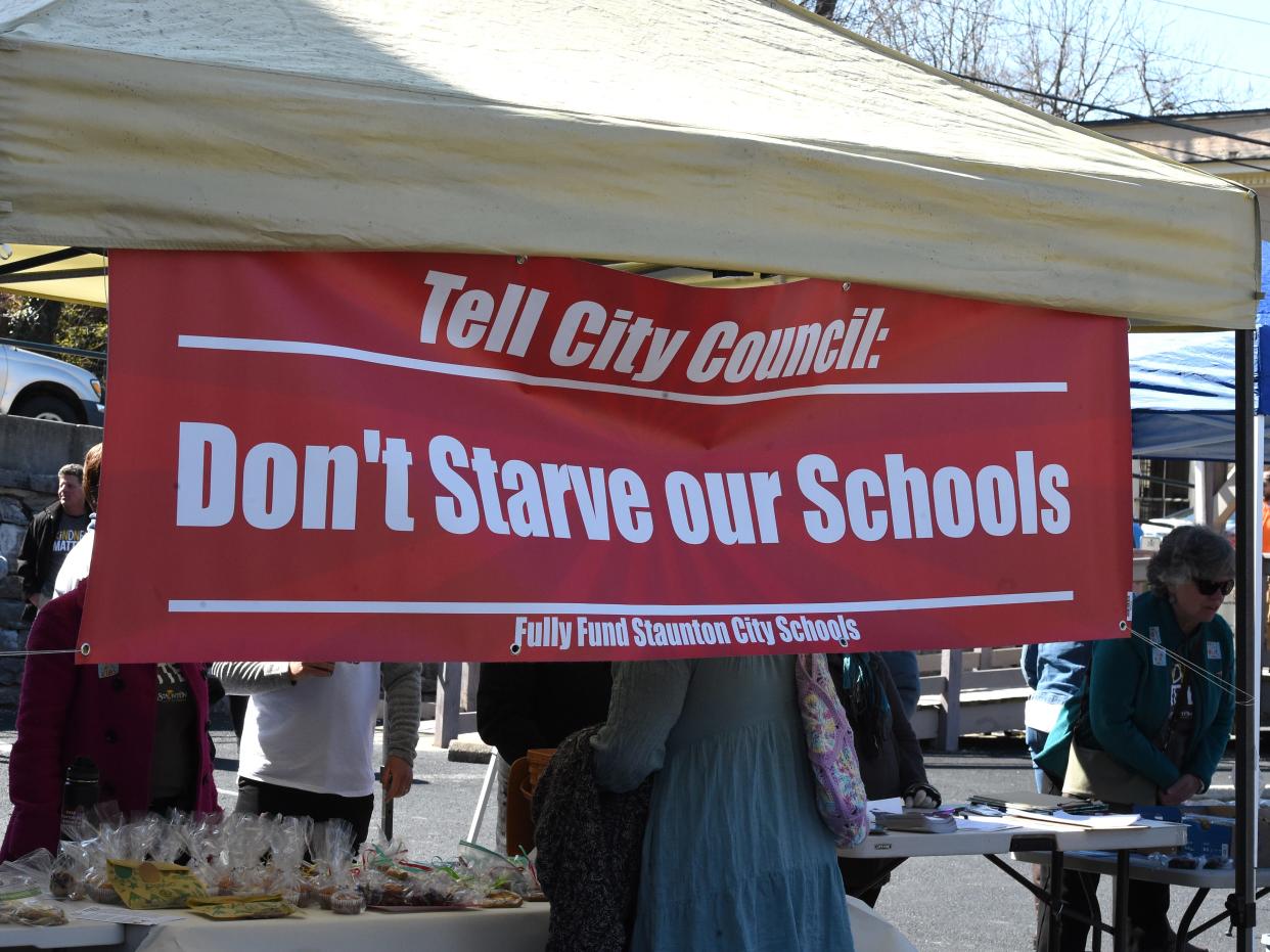 Citizens concerned about a lack of funding for Staunton City Schools organized a bake sale in April 2022 at Sunspots Pavilion in downtown Staunton. The sale was to raise awareness for the funding issues.