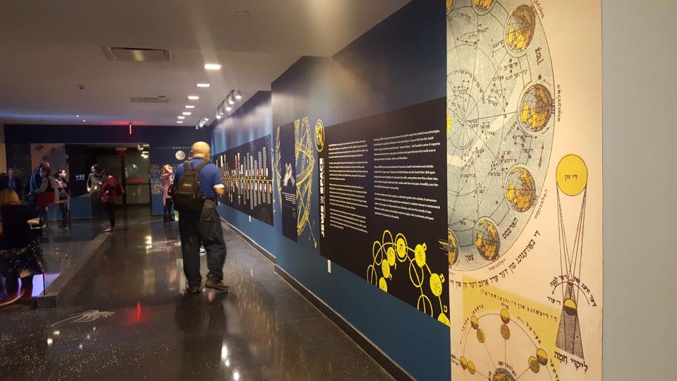Visitors explore the new "Jews In Space" exhibit at the Center for Jewish History in Manhattan. <cite>Kasandra Brabaw/Space.com</cite>