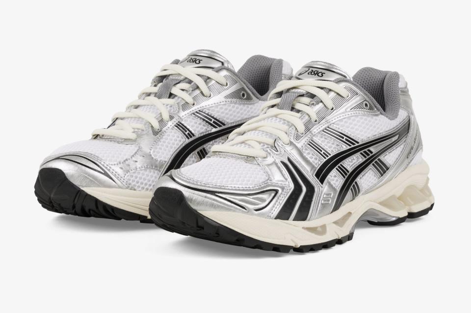 A front view of the JJJJound x Asics Gel-Kayano 14.