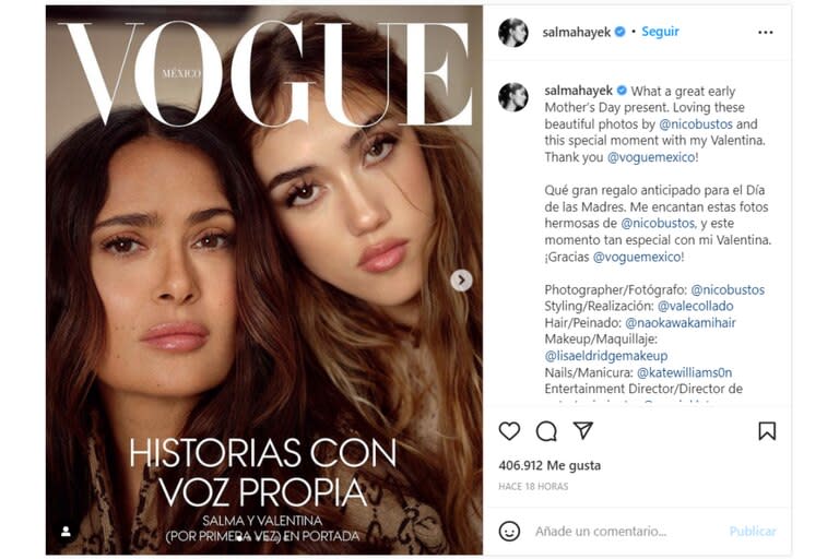 Salma junto a su hija, Valentina, en la tapa de Vogue