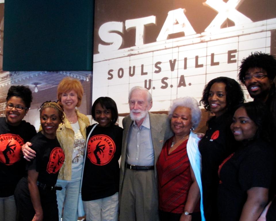 Stax Records founder Jim Stewart (center) died on Monday, Dec. 5, at age 92.