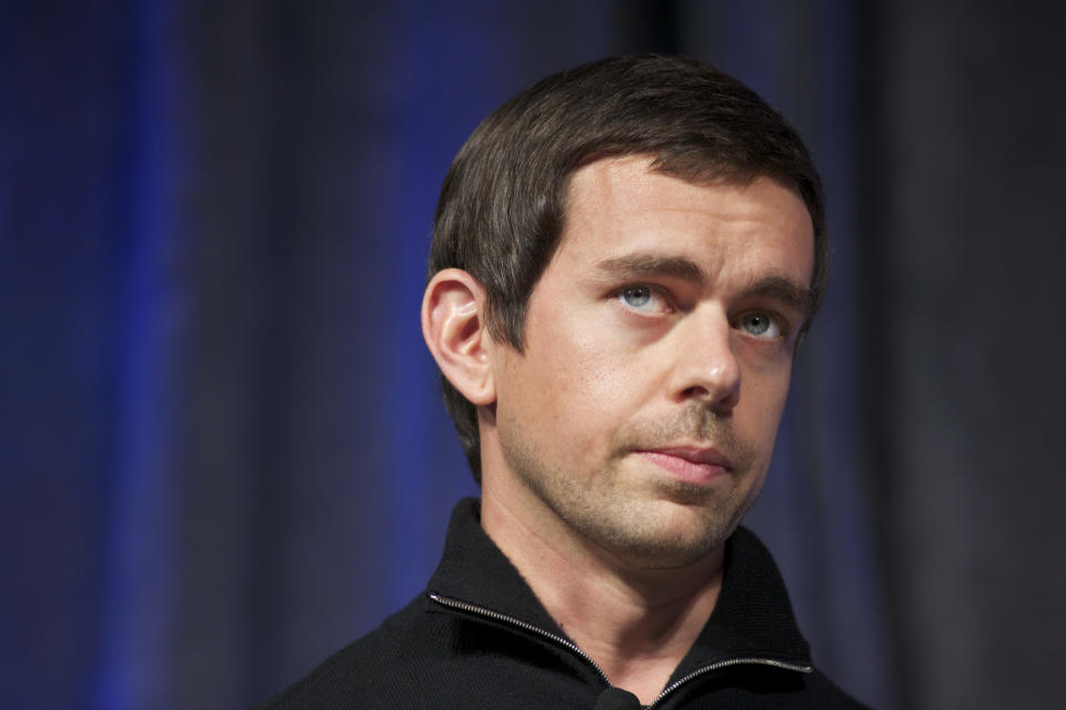 Jack Dorsey, the co-founder of Twitter and CEO of Square participates in a discussion at the GigaOm RoadMap event in San Francisco. Dorsey said when technology like Twitter is done right it should actually allow us to be more human, not less. (Photo by Kim Kulish/Corbis via Getty Images)