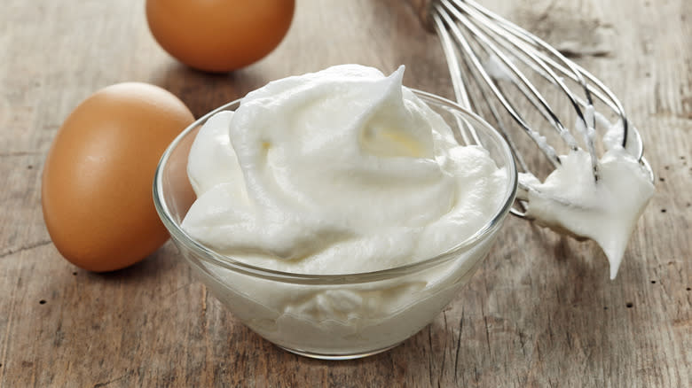 Bowl of whipped egg whites