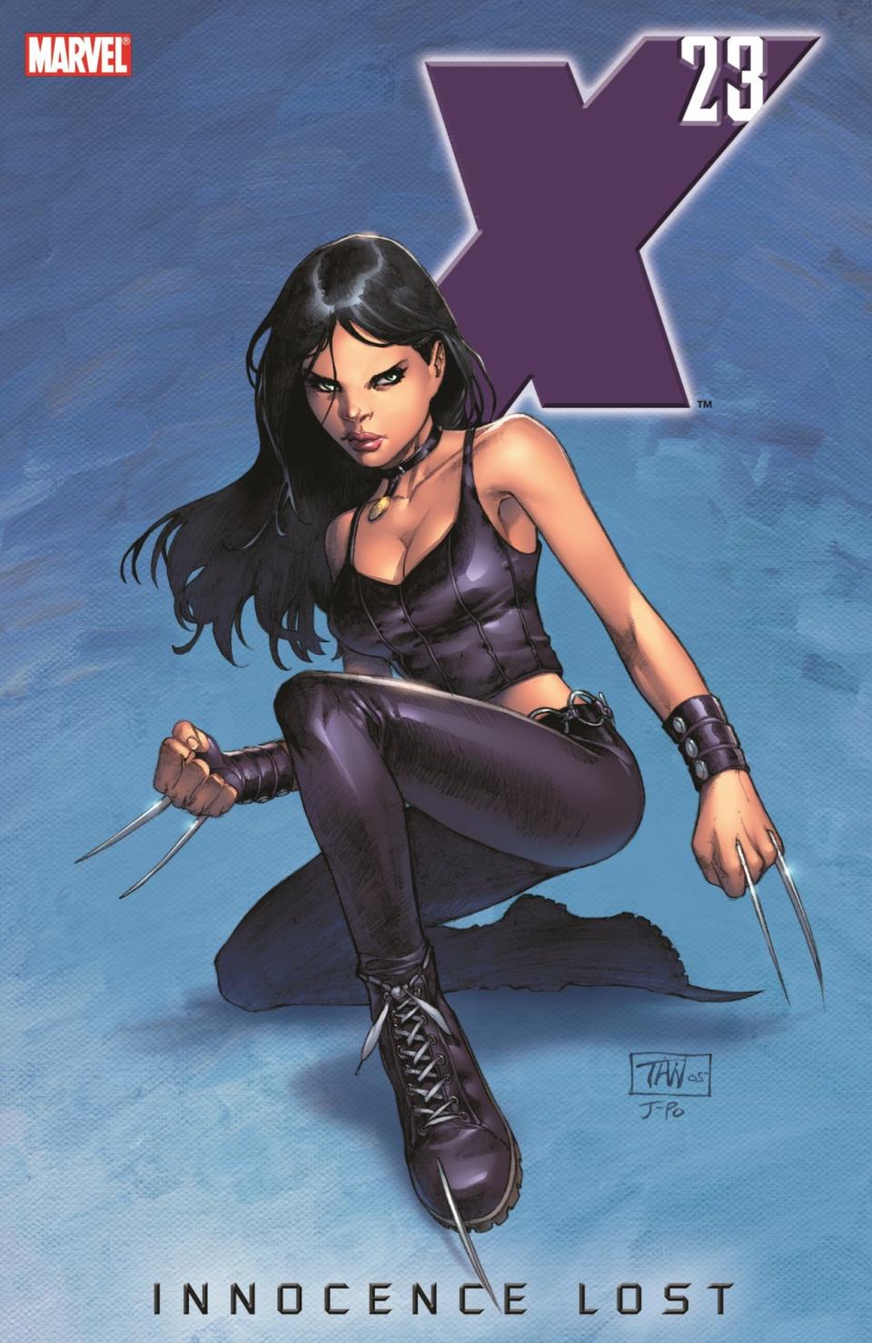 The cover for the collected X-23: Innocence Lost shows Laura Kinney a young women