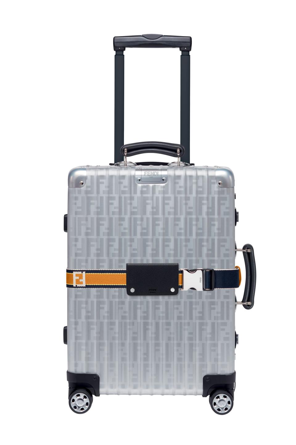 FENDI x RIMOWA aluminum suitcase; $2,350. <a rel="nofollow noopener" href="https://www.fendi.com/us" target="_blank" data-ylk="slk:fendi.com;elm:context_link;itc:0;sec:content-canvas" class="link ">fendi.com</a>