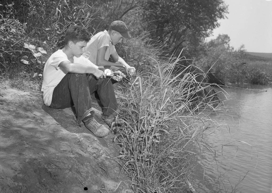 July 26, 1944: Fishing in the Brazos River are Walter Spears, left, son on Mr. and Mrs. Lloyd B. Spears, and Eddie Wilkinson, son of Mr. and Mrs. Ted Wilkinson, both of Fort Worth. Fort Worth Star-Telegram archive/UT Arlington Special Collections