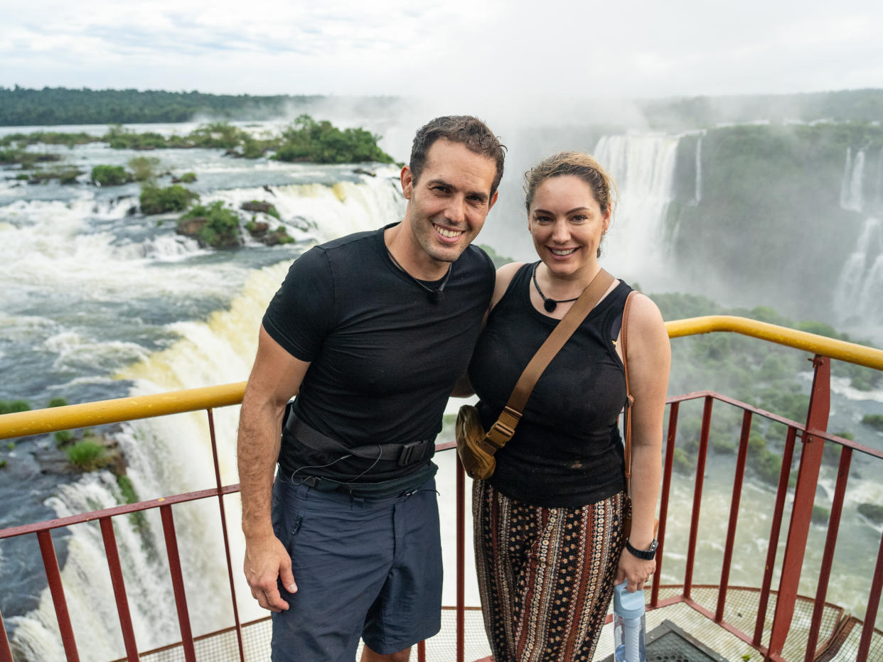 Celebrity Race Across The World's Jeremy and Kelly Brook at the waterfall in Wednesday's episode