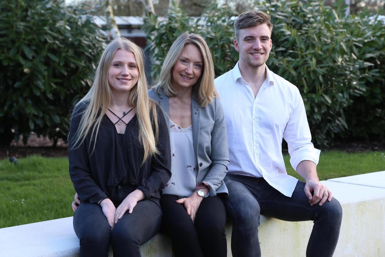 Working mum: Sophie Cornish with her children Honor and Ollie photographed at Bath University: John Lawrence