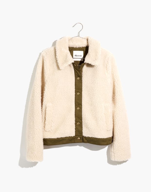 Madewell Sherpa Portland Jacket, $150, <a href="https://shop-links.co/1686659389377138619" rel="nofollow noopener" target="_blank" data-ylk="slk:available here;elm:context_link;itc:0;sec:content-canvas" class="link ">available here</a>. Photo: Courtesy