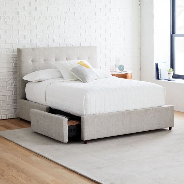 West Elm Grid Tufted Storage Bed