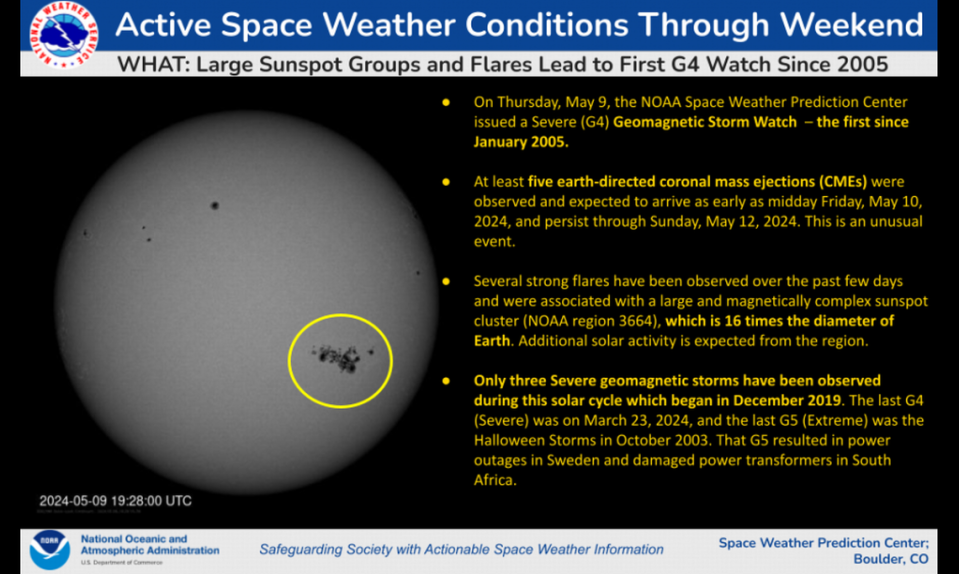 Space Weather Prediction Center has issued a G4 geomagnetic storm watch.