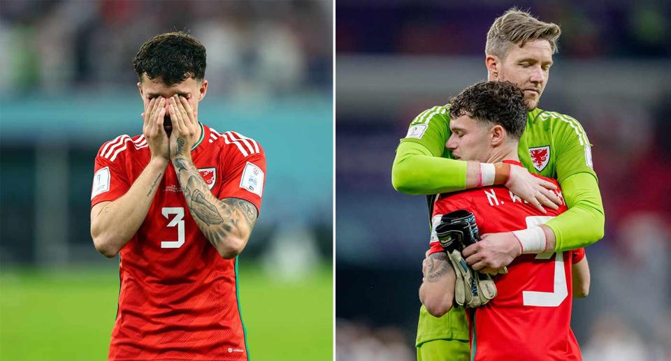 Wayne Hennessey consoles Neco Williams after the game. (Getty)