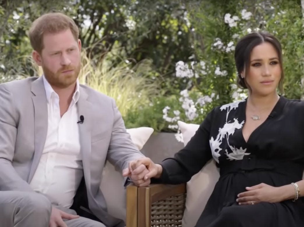 Prince Harry and Meghan Markle during sit-down interview with Oprah Winfrey.