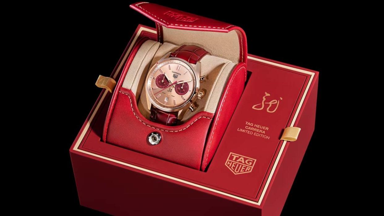  TAG Heuer Carrera Chronograph Year of the Dragon in a red display box. 