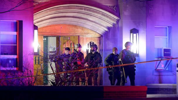PHOTO: Members of a SWAT team exit Berkey Hall on the campus of Michigan State University after responding to the scene of a shooting on campus, Feb. 13, 2023, in East Lansing, Mich. (Rey Del Rio for The Washington Post via Getty Images)
