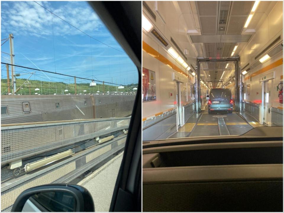 The Eurotunnel train that carries cars from England into France.