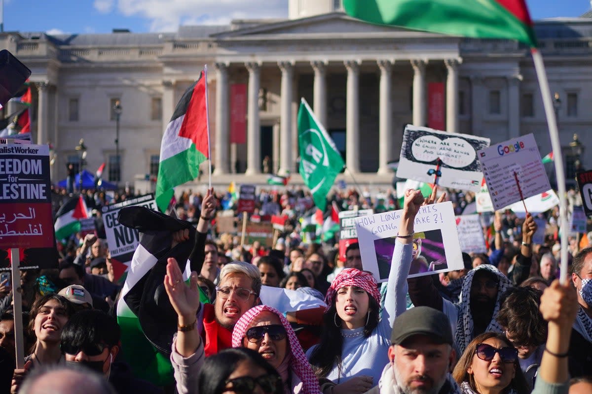 People taking part in Stop the Genocide in Gaza national demonstration in Trafalgar Square, central London (Victoria Jones/PA Wire)