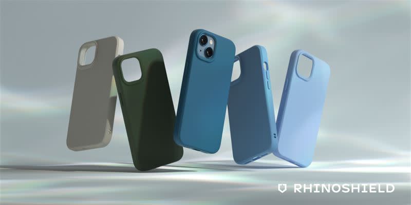 犀牛盾SolidSuit手機殼推出海洋系列新色，左起為貝殼灰、海藻綠、深海藍、海潮藍、冰河藍。（圖／品牌業者提供）