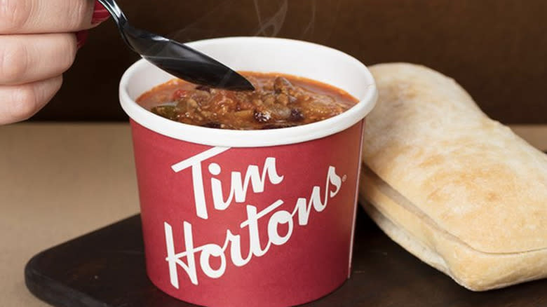 tim hortons chili with spoon