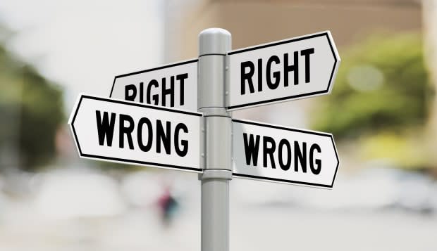 Street signs showing right and wrong options