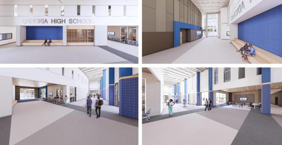 These renderings show what the commons area of the new Cahokia High School will look like from various angles.