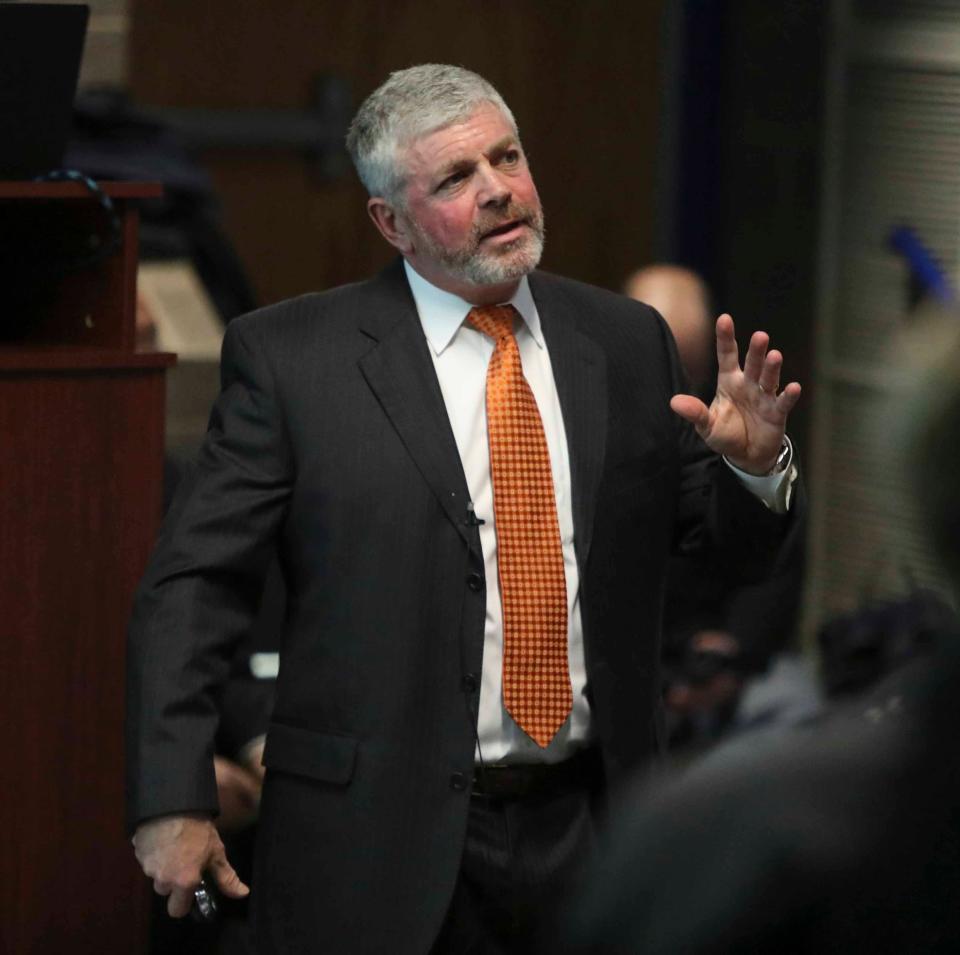 Greg Pettinaro, pictured in 2019 as he unveiled plans for residential, retail and office space on the Barley Mill Plaza location in Greenville.