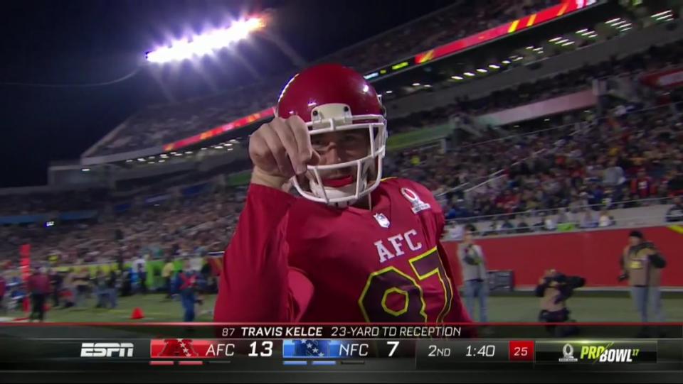 Kansas City Chiefs tight end Travis Kelce gets salty at the Pro Bowl. (Twitter)