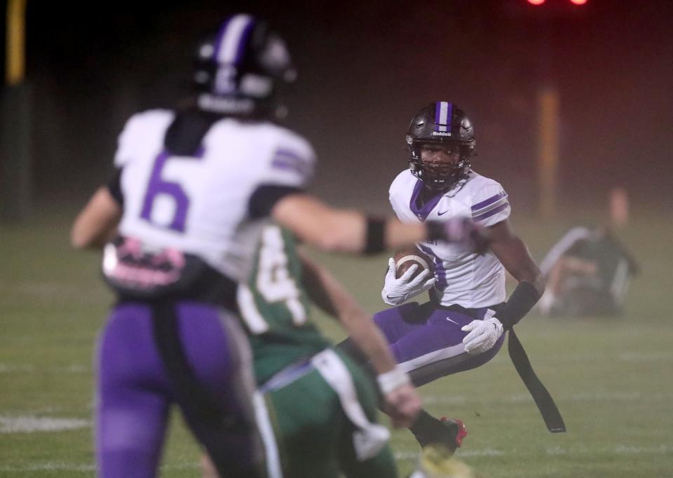 Calvary's Thomas Blackshear looks for an opening in the Savannah Country Day defense on Friday, October 20, 2023.