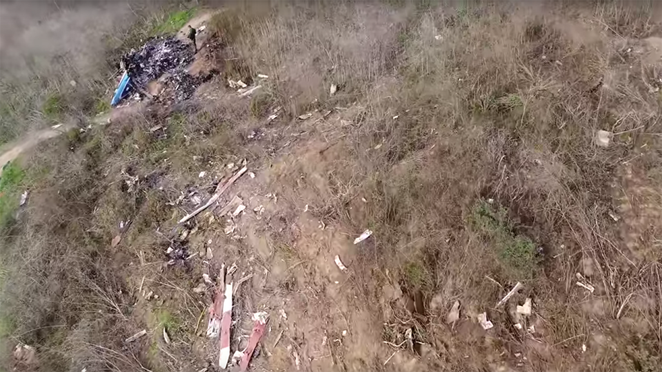 Drone footage of the crash site where Kobe Bryant was killed.