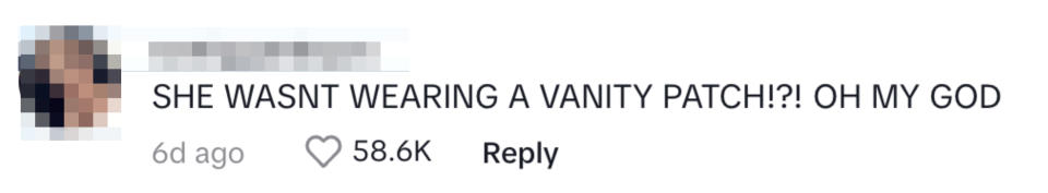 Social media comment expressing shock about someone not wearing a vanity patch