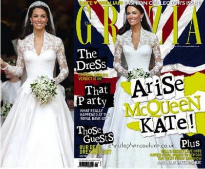 Kate Middleton's waist was slimmed down on the cover of Grazia magazine. Photos by Getty Images; Grazia.