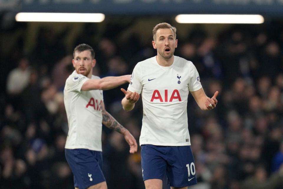 Harry Kane protests after having a goal disallowed (Kirsty Wigglesworth/AP). (AP)