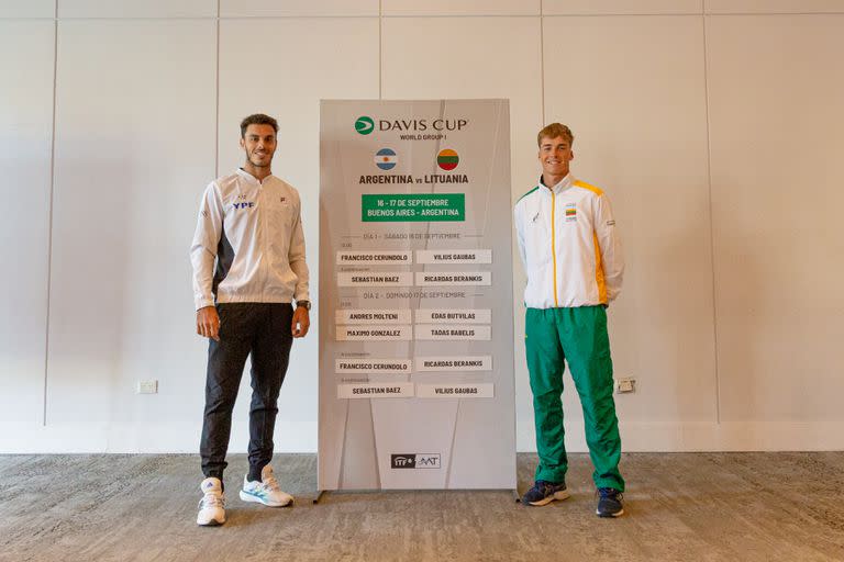 Francisco Cerúndolo y Vilius Gaubas abrirán este sábado a las 12 la serie Argentina vs. Lituania, por el repechaje del Grupo Mundial I de la Copa Davis.