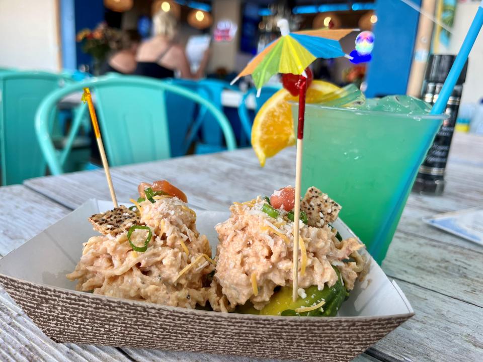 Crab stuffed avocado floats from Mr. Waves Island Bar on Fort Myers Beach
