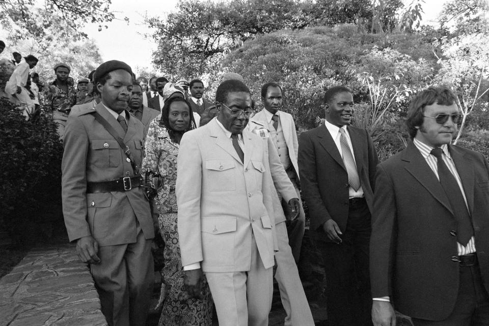 <p>Robert Mugabe at Zimbabwe’s Independence Day in Salisbury on April 16, 1980. (Photo: Jean-Claude Francolon/Gamma-Rapho via Getty Images) </p>