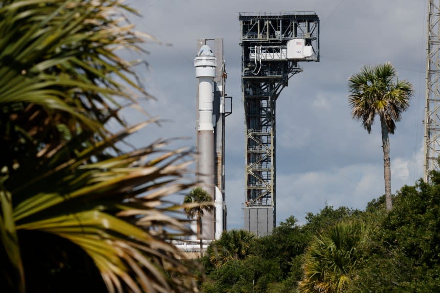 Boeing’s Starliner capsule atop an Atlas V rocket is rolled out to the launch pad at Space Launch Complex 41, Saturday, May 4, 2024, in Cape Canaveral, Fla. NASA astronauts Butch Wilmore and Suni Williams will launch aboard to the International Space Station, scheduled for liftoff on May 6, 2024. (AP Photo/Terry Renna)