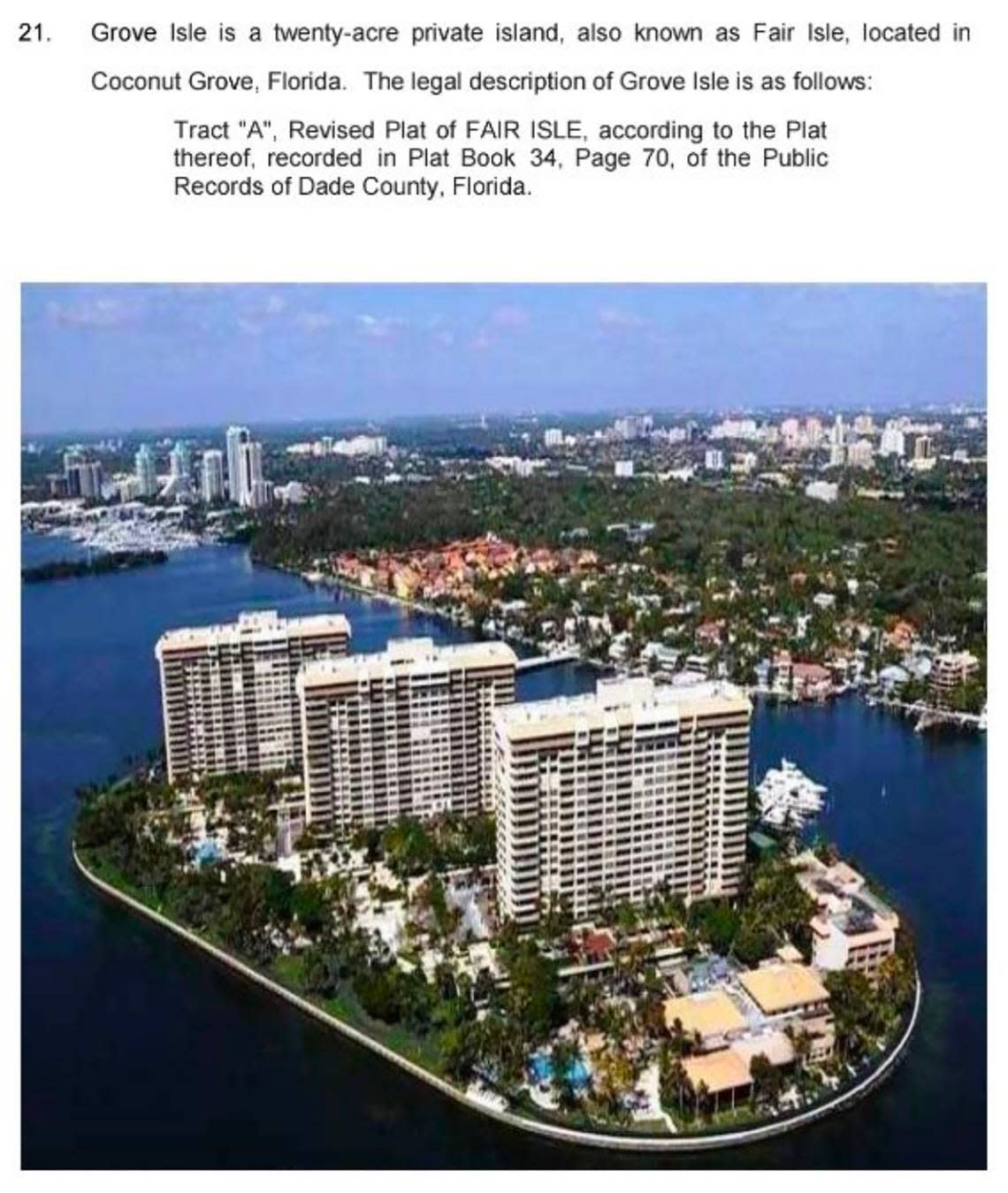 An aerial view of Grove Isle before the construction of a new condo building. At the island’s north end were the clubhouse, restaurant and hotel, demolished for Vita.