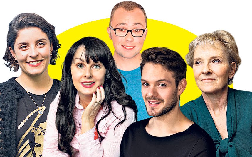 L to R: Jessie Burton, Marian Keyes, Joe Tracini, John Whaite, Julia Samuel