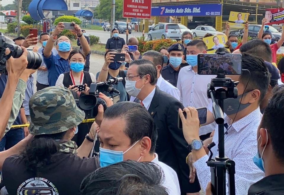 Former Penang chief minister Lim Guan Eng arrives at the Butterworth courthouse August 11, 2020. — Picture by Steven KE Ooi