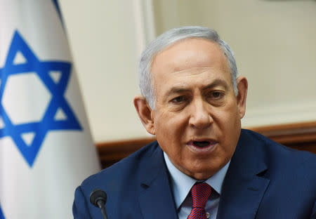 FILE PHOTO: Israeli Prime Minister Benjamin Netanyahu chairs a meeting of the ministerial committee on violence against women, at the prime minister's office in Jerusalem December 5, 2018. Debbie Hill/Pool via REUTERS