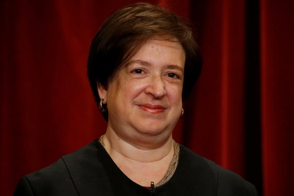 U.S. Supreme Court Justice Elena Kagan participates in taking a new family photo with her fellow justices at the Supreme Court building in Washington, D.C., U.S., June 1, 2017. REUTERS/Jonathan Ernst - RC17E9C01E10