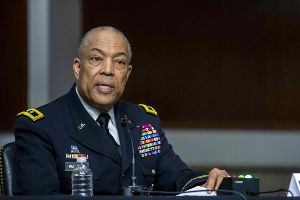 Commanding General District of Columbia National Guard Major General William J. Walker testifies before a Senate Committee on Homeland Security and Governmental Affairs and Senate Committee on Rules and Administration joint hearing examining the January 6, attack on the U.S. Capitol, Wednesday, March 3, 2021, in Washington. (Shawn Thew/Pool via /AP)