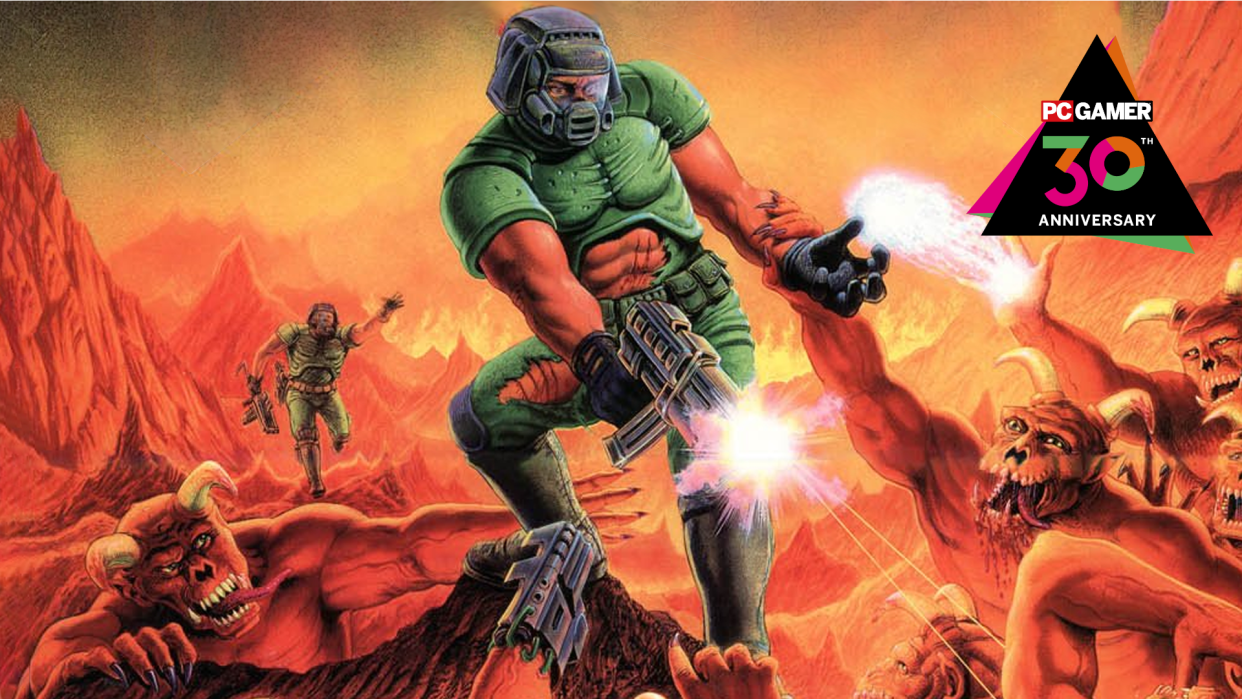  The original Doom cover art, depicting a marine fighting demons. 