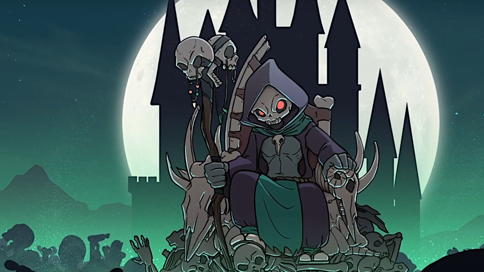  A necromancer rests atop a throne of bone in... well, Throne of Brone, an autobattler roguelike entering its early access period on Steam. 