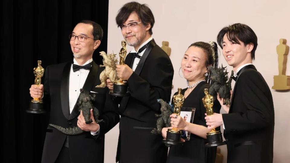 Takashi Yamazaki, Kiyoko Shibuya, Masaki Takahashi, and Tatsuji Nojima at 2024 Oscars